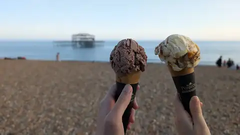 Two gelato cones by the sea